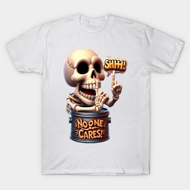 SHHHH... No One Cares Skeleton Barrel Guardian T-Shirt by coollooks